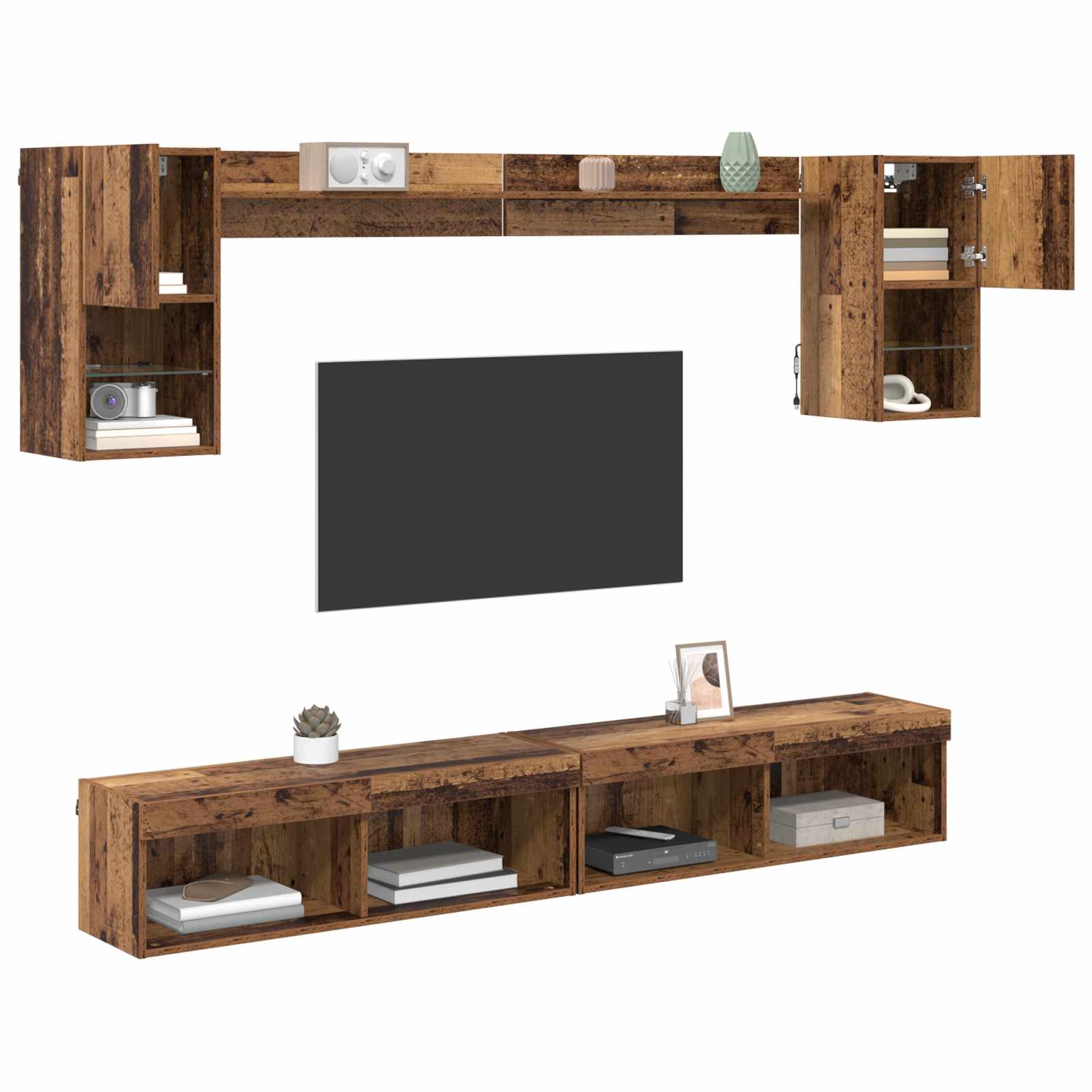 vidaXL TV Wand Einheiten mit LED mit LED 6 pcs Altholz Holzwerkstoff