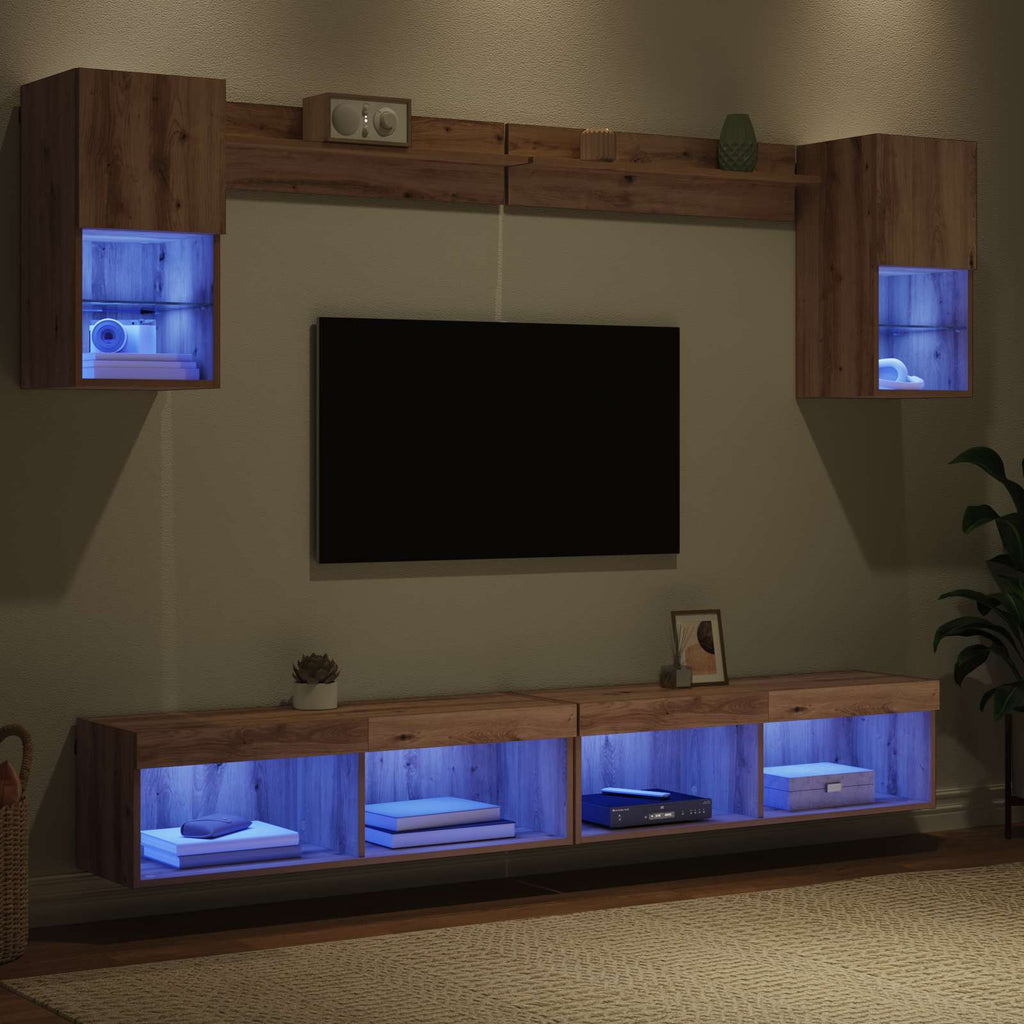 vidaXL TV Wand Einheiten mit LED 6 pcs Artisan-Eiche Holzwerkstoff