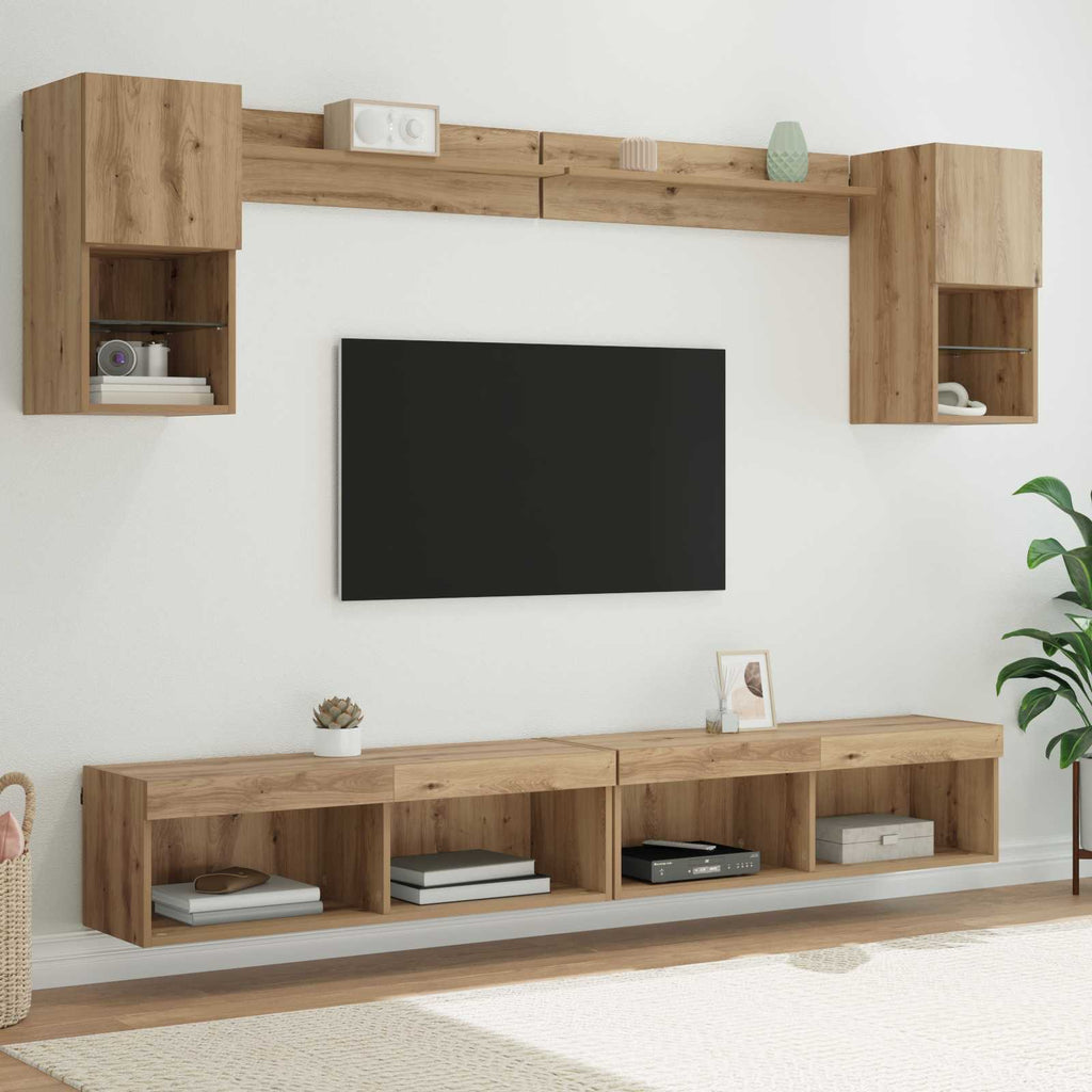 vidaXL TV Wand Einheiten mit LED 6 pcs Artisan-Eiche Holzwerkstoff