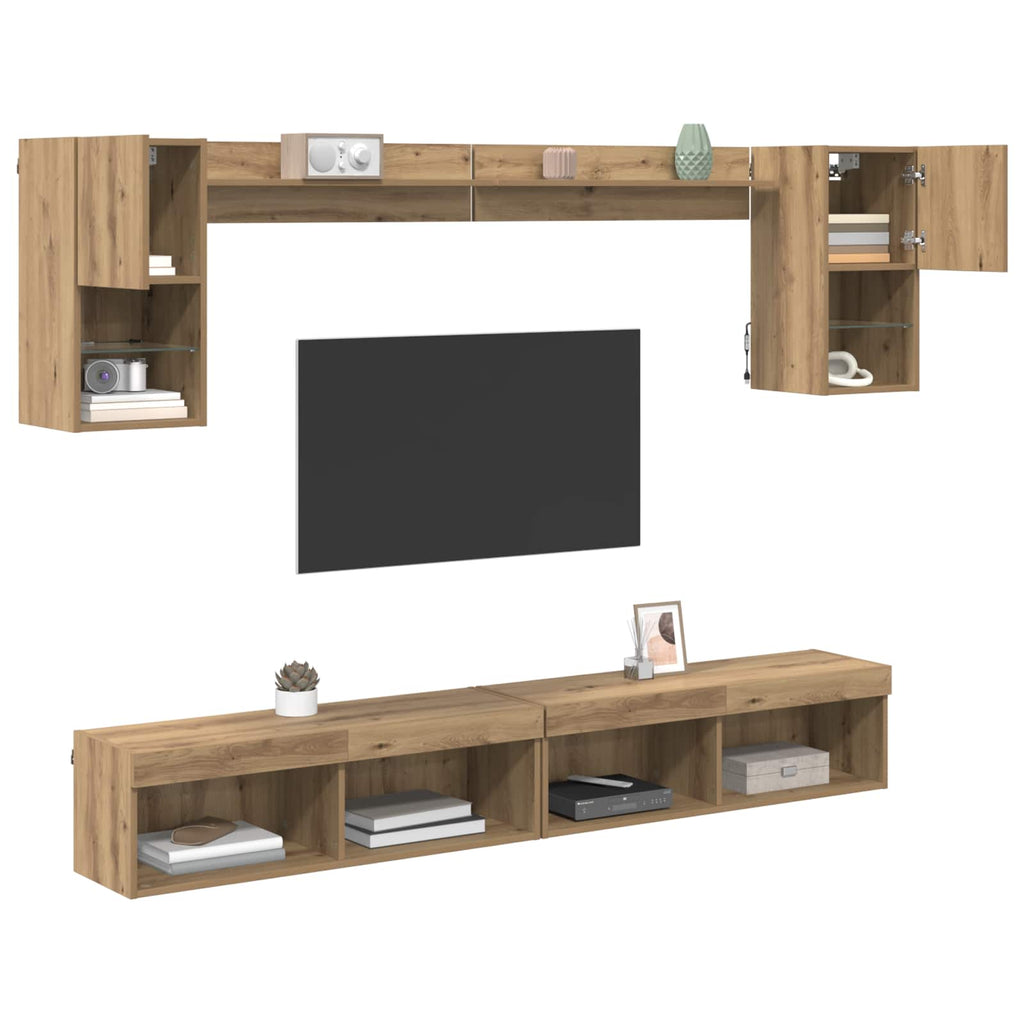 vidaXL TV Wand Einheiten mit LED 6 pcs Artisan-Eiche Holzwerkstoff