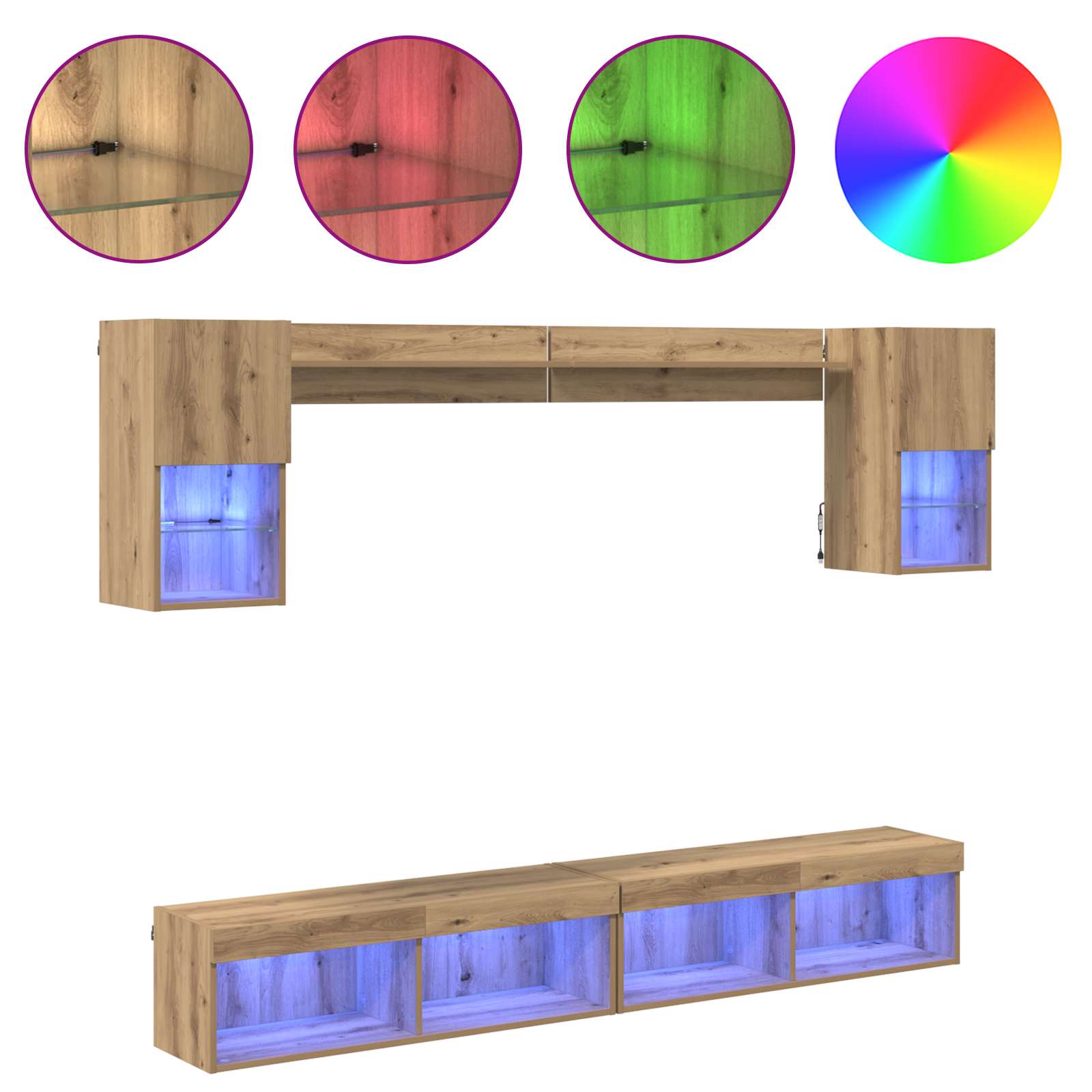 vidaXL TV Wand Einheiten mit LED 6 pcs Artisan-Eiche Holzwerkstoff