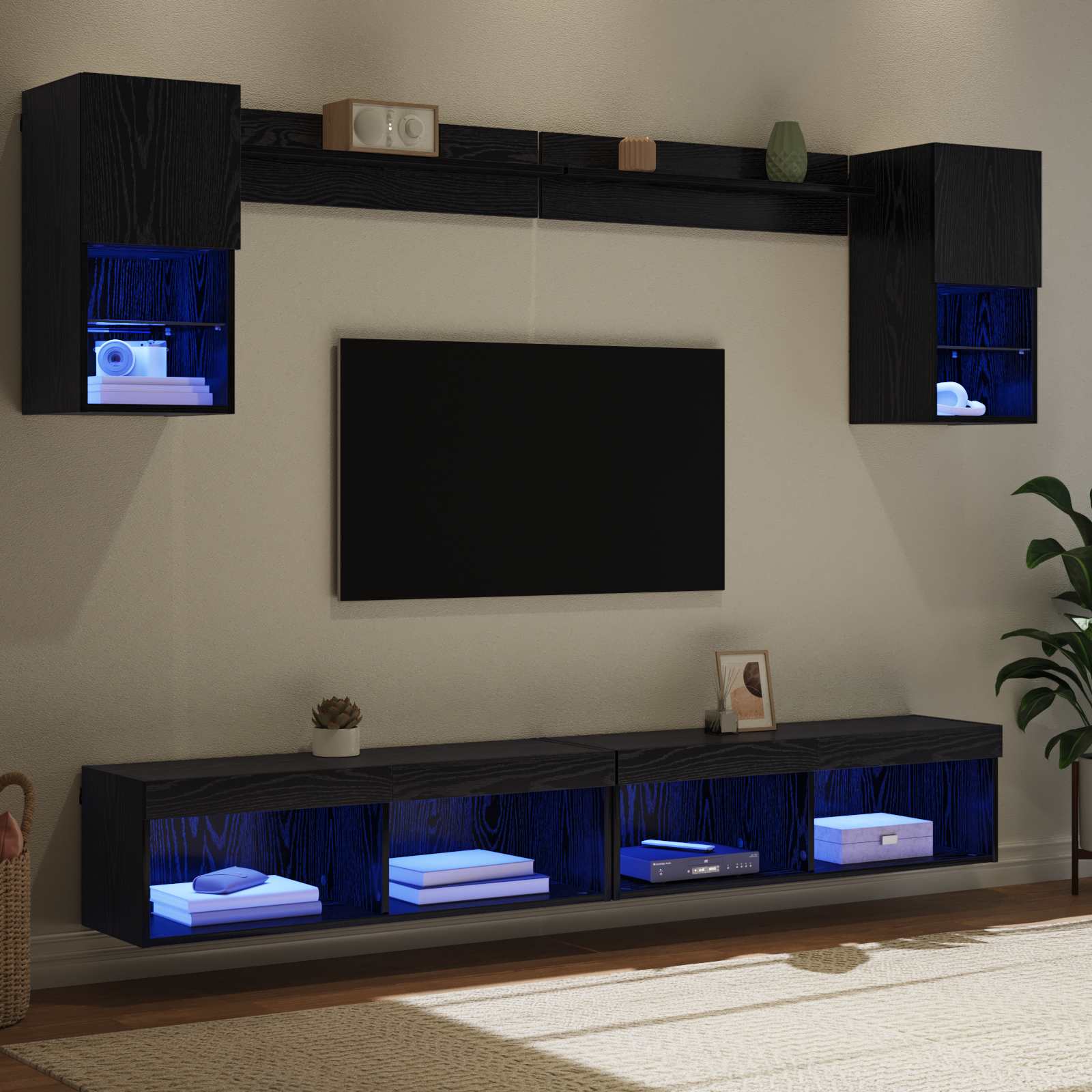 vidaXL TV Wand Einheiten mit LED mit LED 6 pcs Schwarz Eichen-Optik