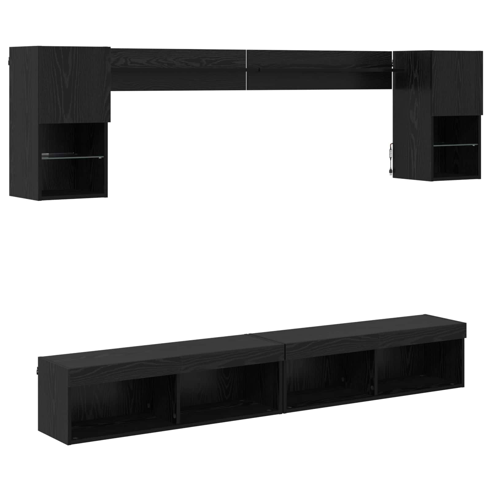 vidaXL TV Wand Einheiten mit LED mit LED 6 pcs Schwarz Eichen-Optik