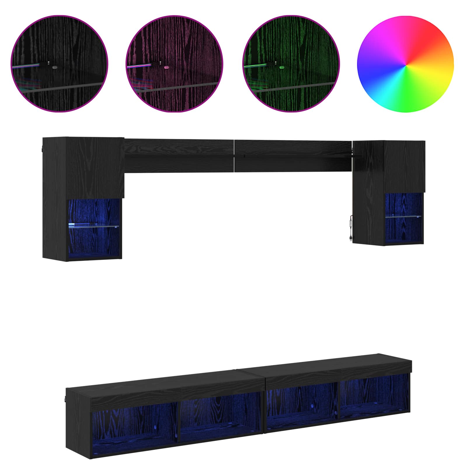 vidaXL TV Wand Einheiten mit LED mit LED 6 pcs Schwarz Eichen-Optik