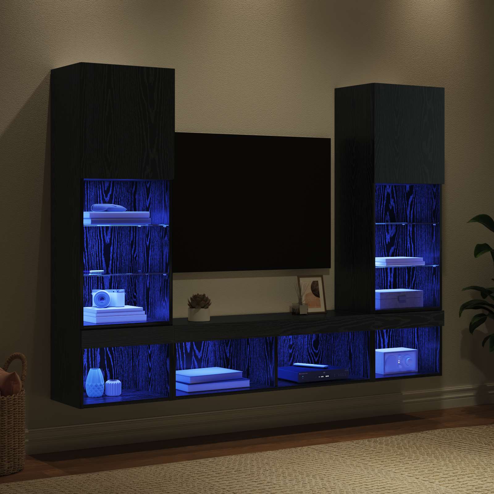 vidaXL TV Wand Einheiten mit LED 5 pcs 40,5 x 30 x 102 cm