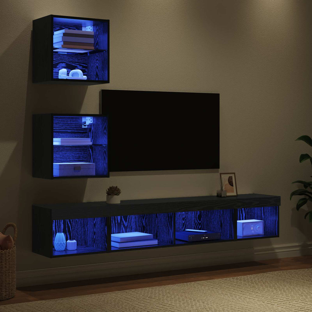 vidaXL TV Wand Einheiten mit LED mit LED 5 pcs Schwarz Eichen-Optik