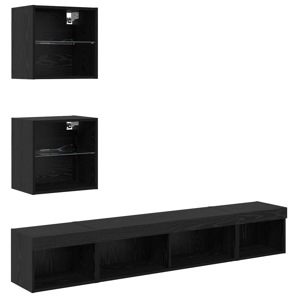 vidaXL TV Wand Einheiten mit LED mit LED 5 pcs Schwarz Eichen-Optik