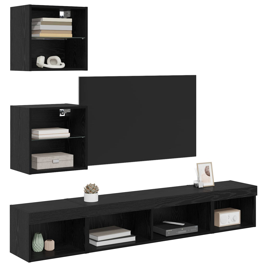 vidaXL TV Wand Einheiten mit LED mit LED 5 pcs Schwarz Eichen-Optik