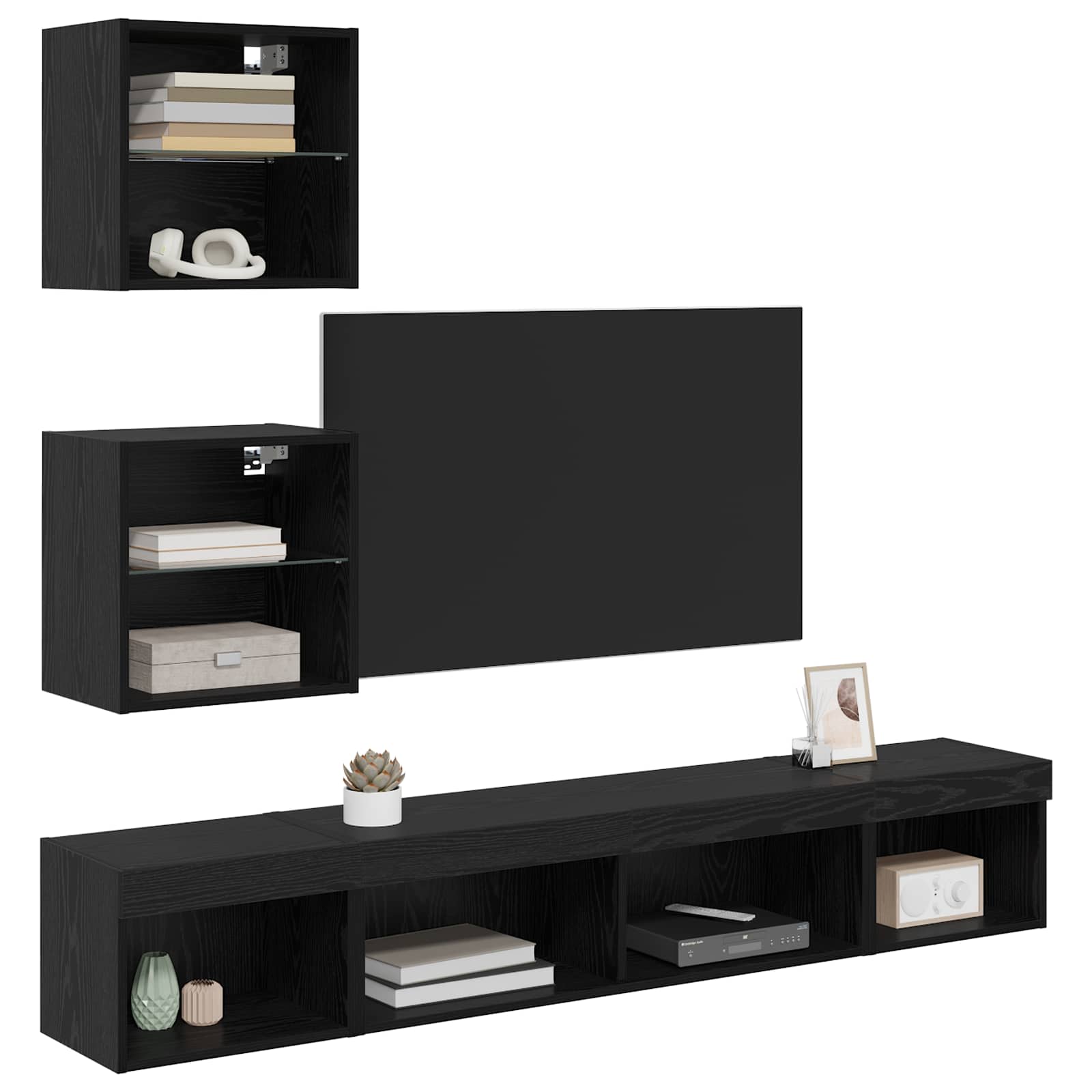 vidaXL TV Wand Einheiten mit LED mit LED 5 pcs Schwarz Eichen-Optik