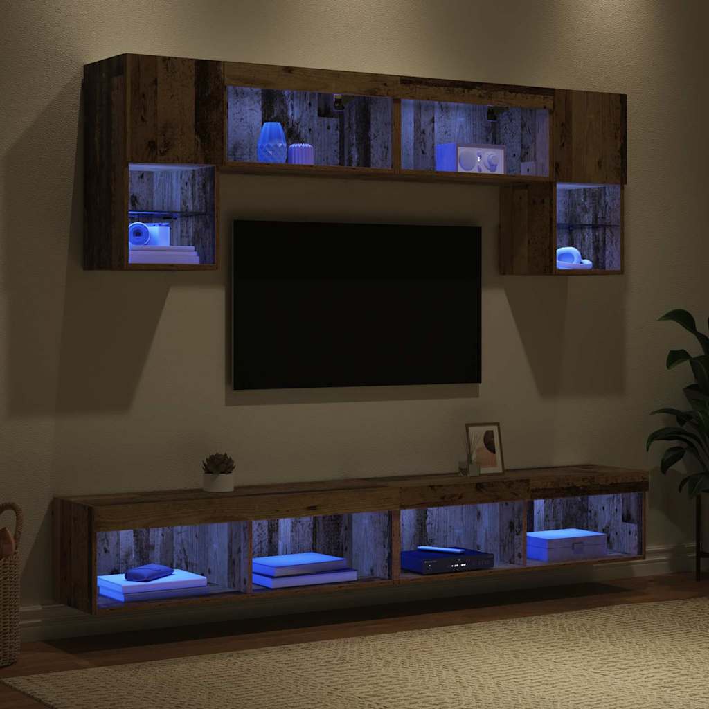 vidaXL TV Wand Einheiten mit LED 6 pcs Altholz Holzwerkstoff