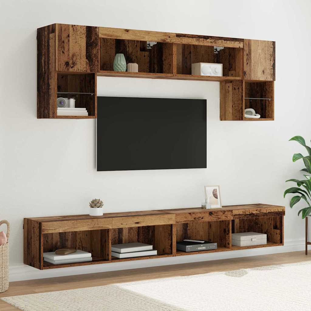 vidaXL TV Wand Einheiten mit LED 6 pcs Altholz Holzwerkstoff