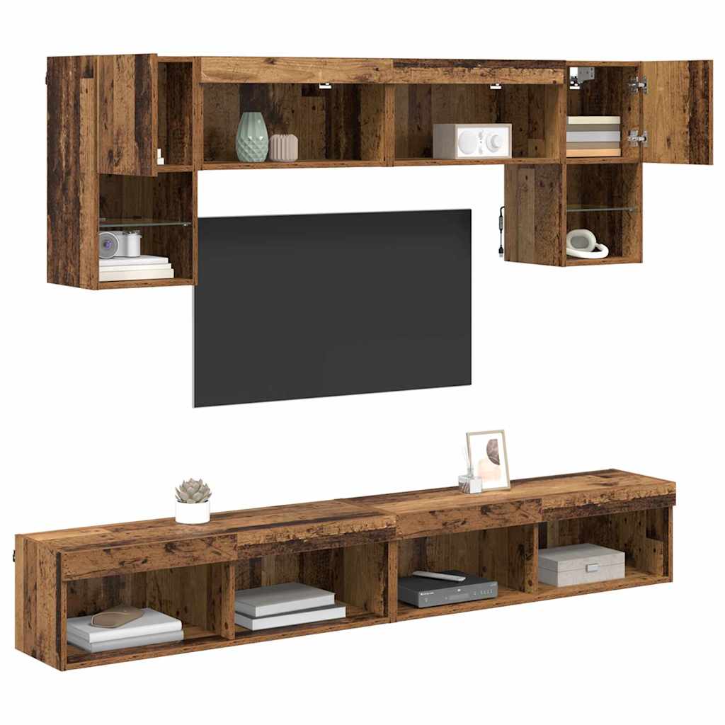 vidaXL TV Wand Einheiten mit LED 6 pcs Altholz Holzwerkstoff
