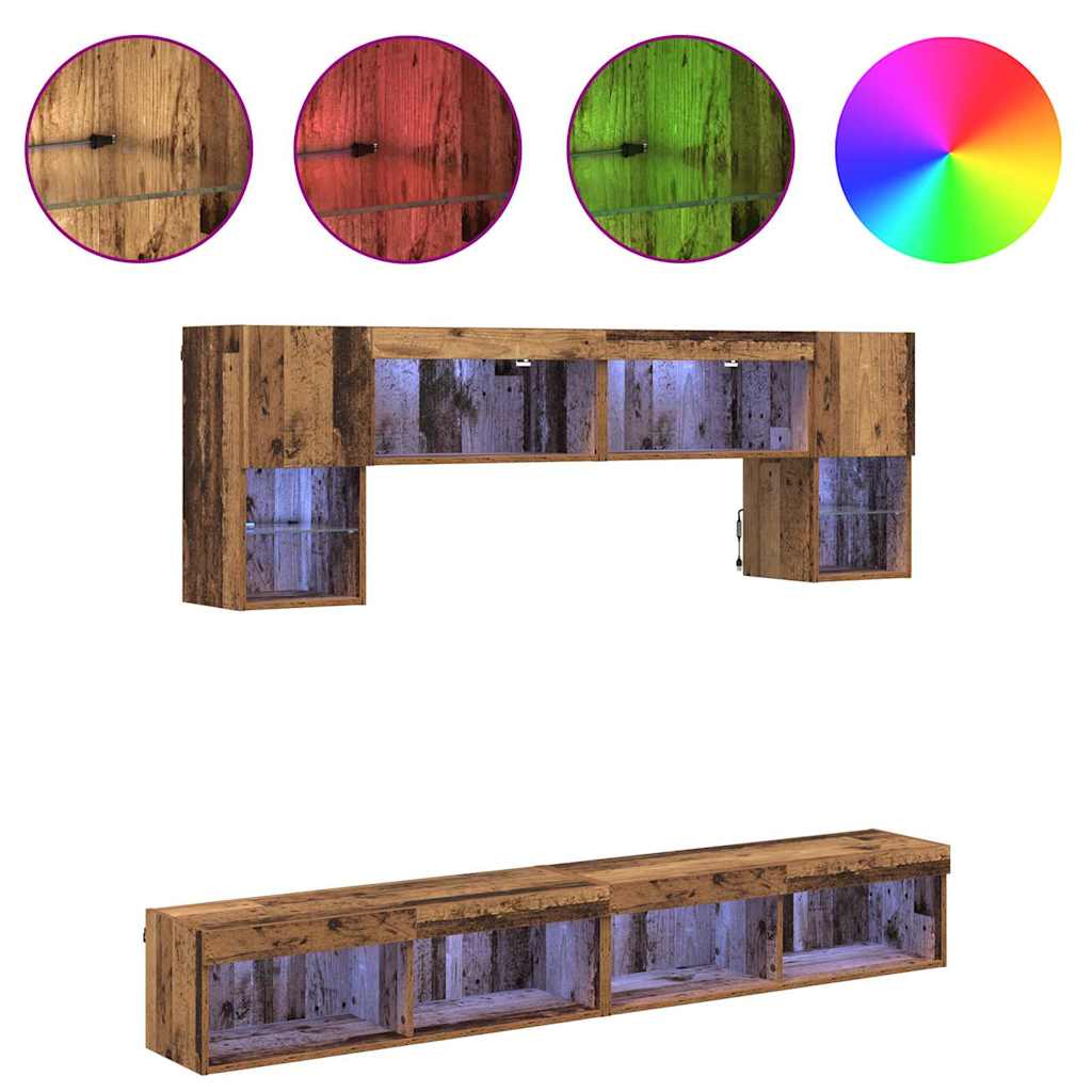 vidaXL TV Wand Einheiten mit LED 6 pcs Altholz Holzwerkstoff