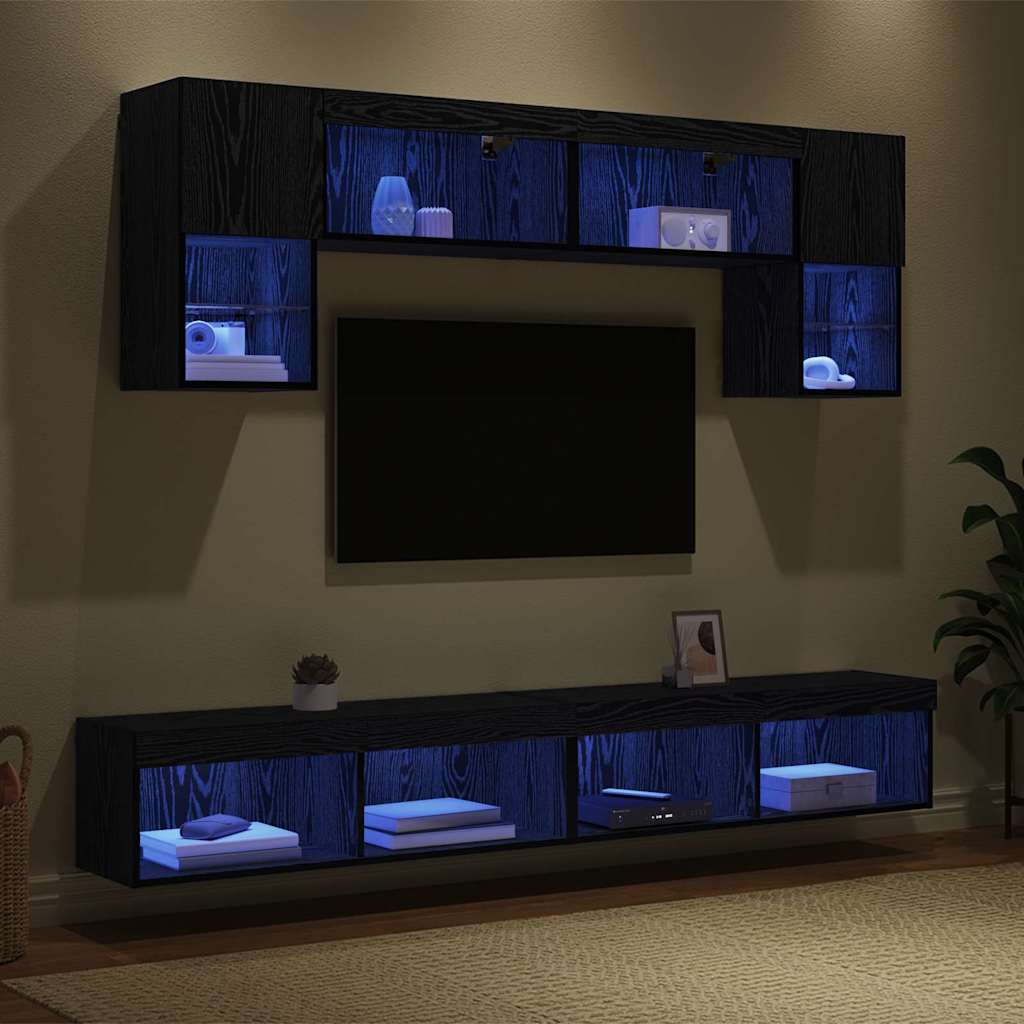 vidaXL TV Wand Einheiten mit LED 6 pcs Schwarz Eichen-Optik