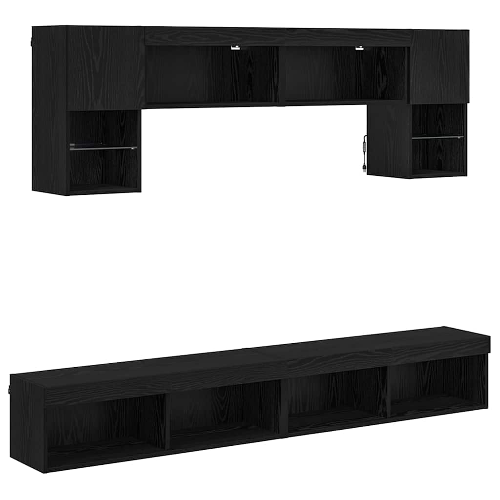 vidaXL TV Wand Einheiten mit LED 6 pcs Schwarz Eichen-Optik