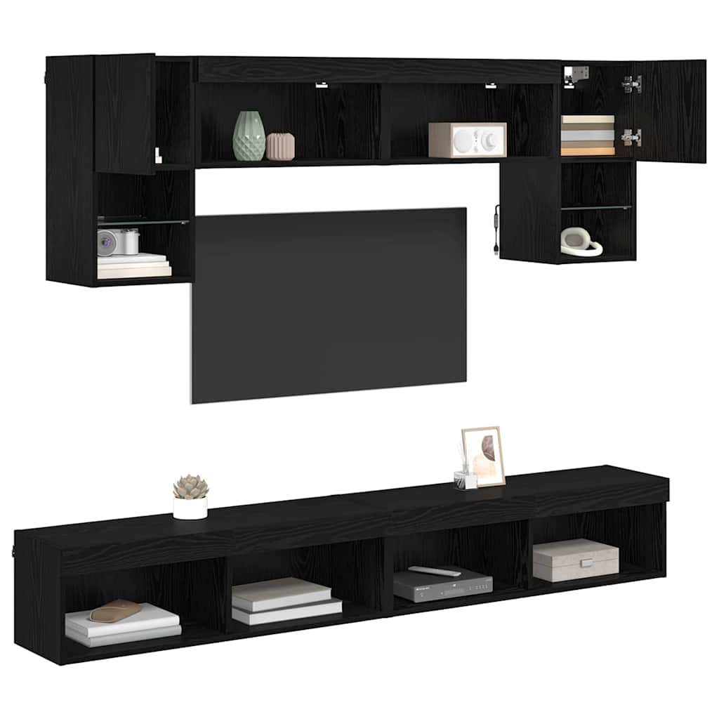 vidaXL TV Wand Einheiten mit LED 6 pcs Schwarz Eichen-Optik