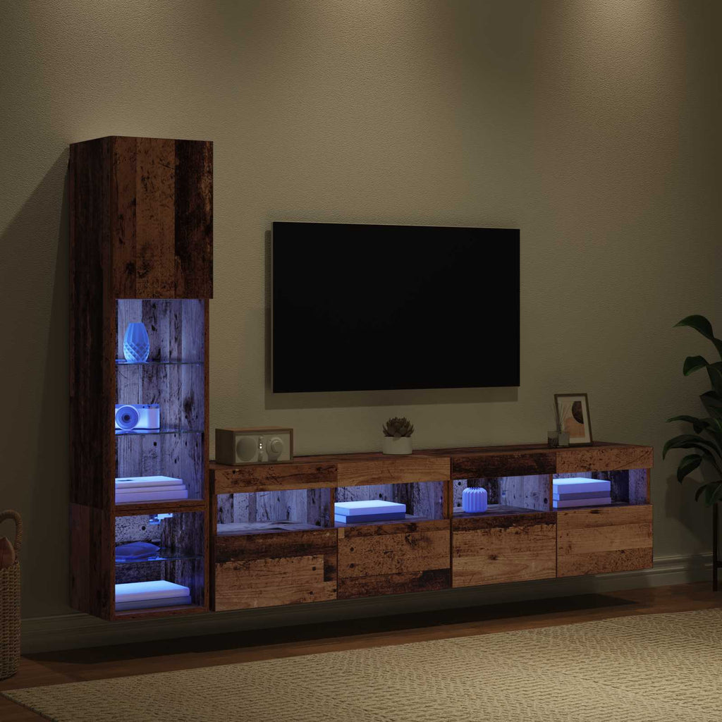 vidaXL TV-Wandmöbel mit LED Wandmontiert 4 pcs Altholz Holzwerkstoff