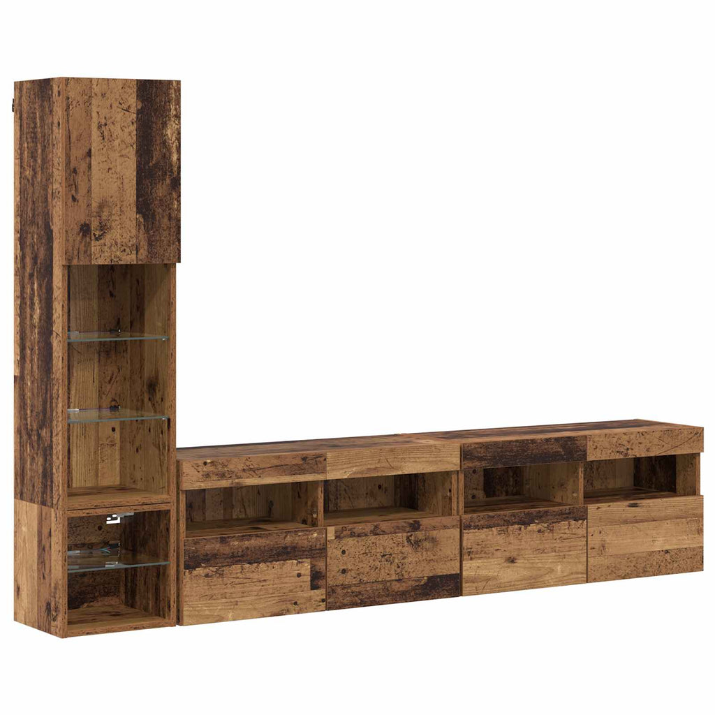 vidaXL TV-Wandmöbel mit LED Wandmontiert 4 pcs Altholz Holzwerkstoff