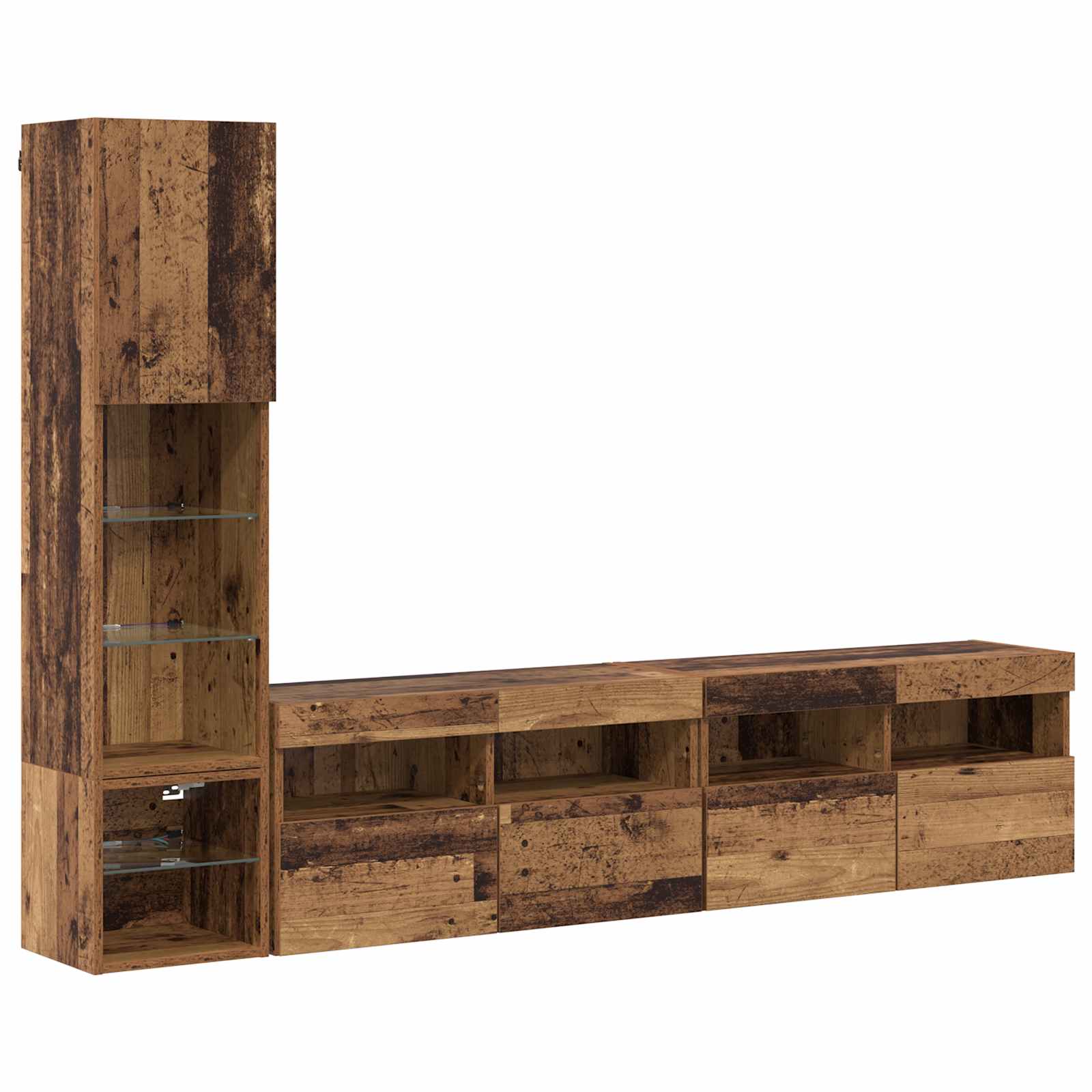 vidaXL TV-Wandmöbel mit LED Wandmontiert 4 pcs Altholz Holzwerkstoff