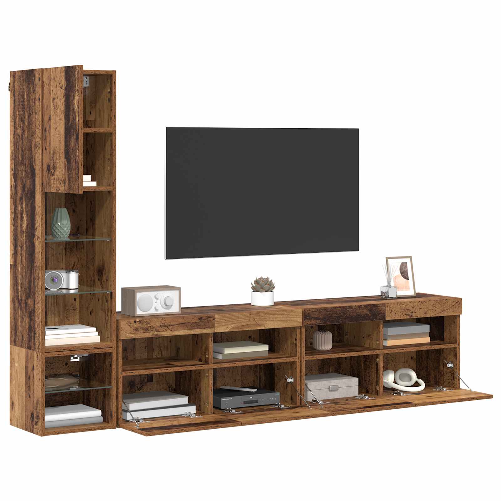 vidaXL TV-Wandmöbel mit LED Wandmontiert 4 pcs Altholz Holzwerkstoff