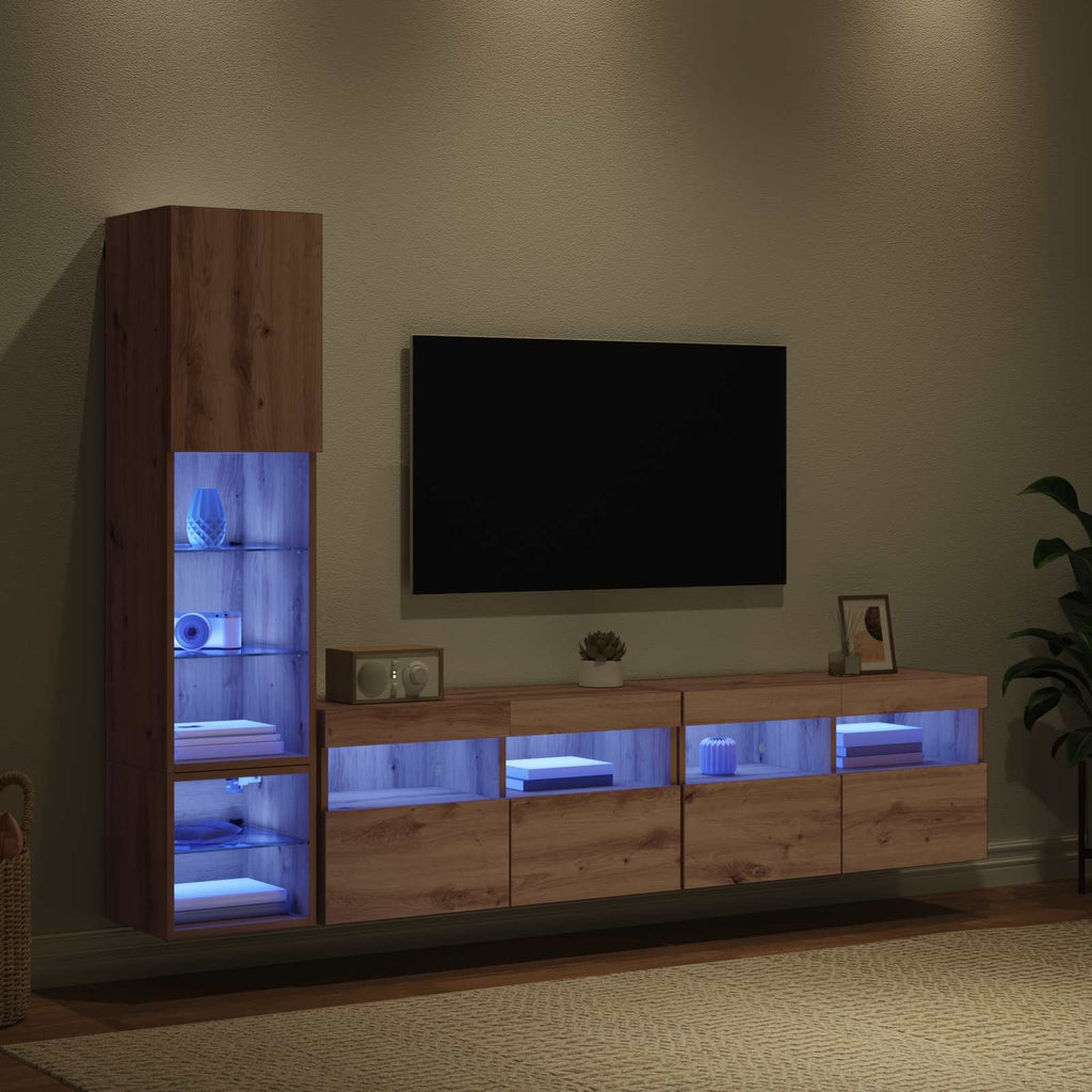 vidaXL TV-Wandmöbel mit LED 4 pcs Artisan-Eiche Holzwerkstoff