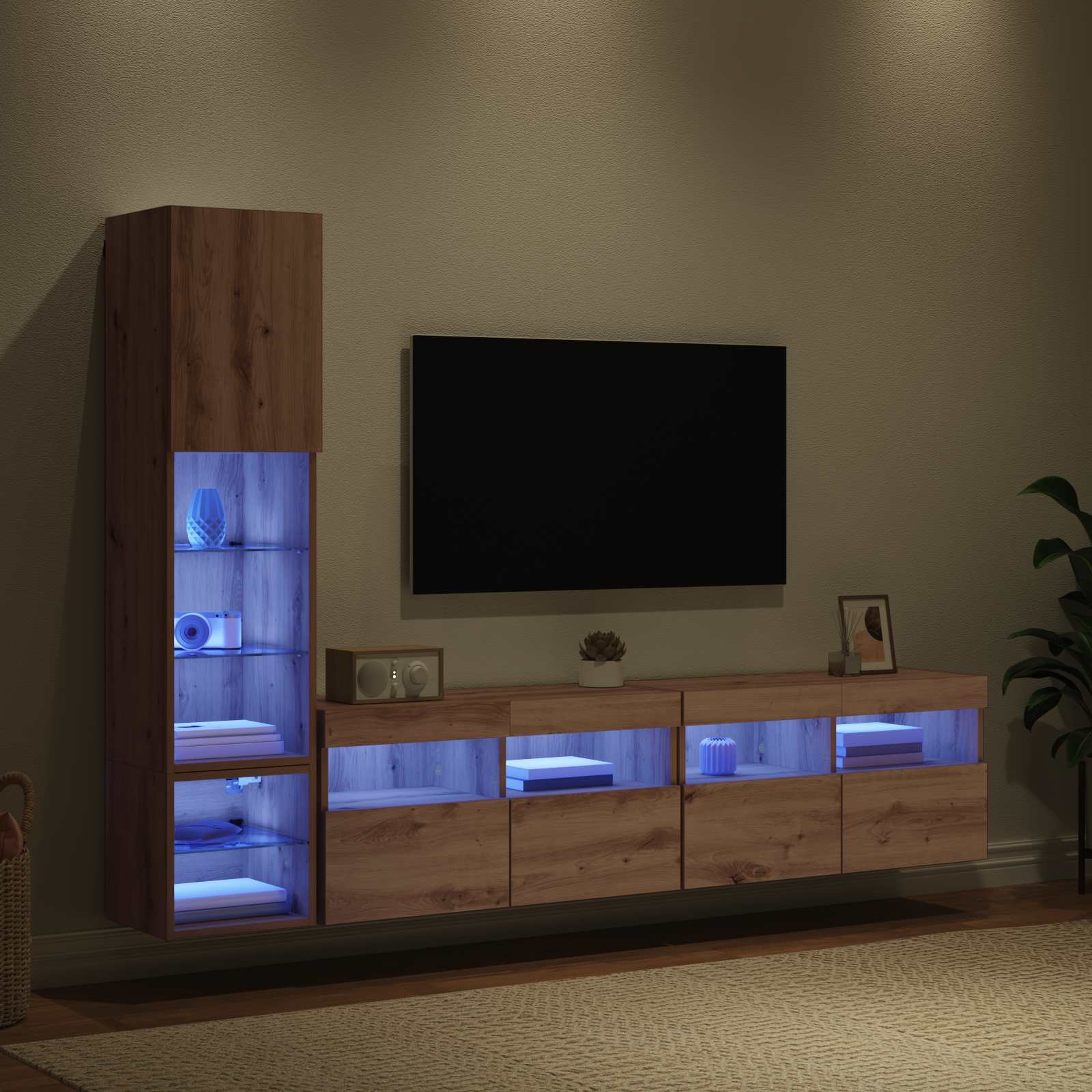 vidaXL TV-Wandmöbel mit LED 4 pcs Artisan-Eiche Holzwerkstoff