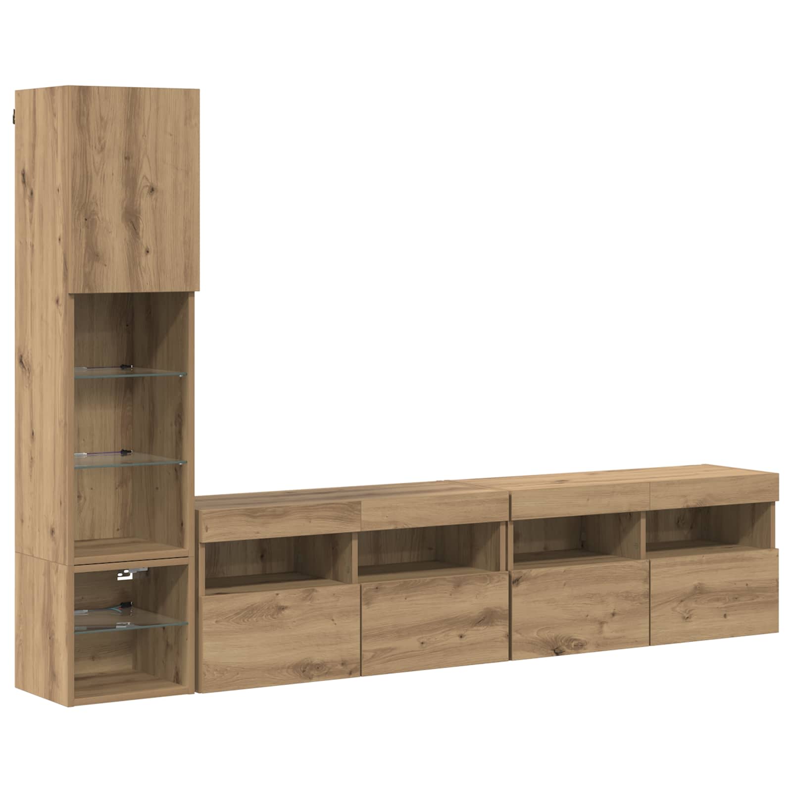 vidaXL TV-Wandmöbel mit LED 4 pcs Artisan-Eiche Holzwerkstoff