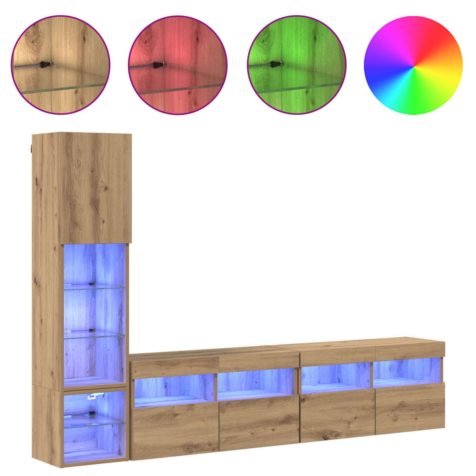 vidaXL TV-Wandmöbel mit LED 4 pcs Artisan-Eiche Holzwerkstoff