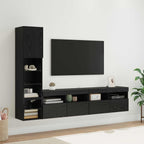 vidaXL TV-Wandmöbel mit LED 4 pcs Schwarz Eichen-Optik Holzwerkstoff
