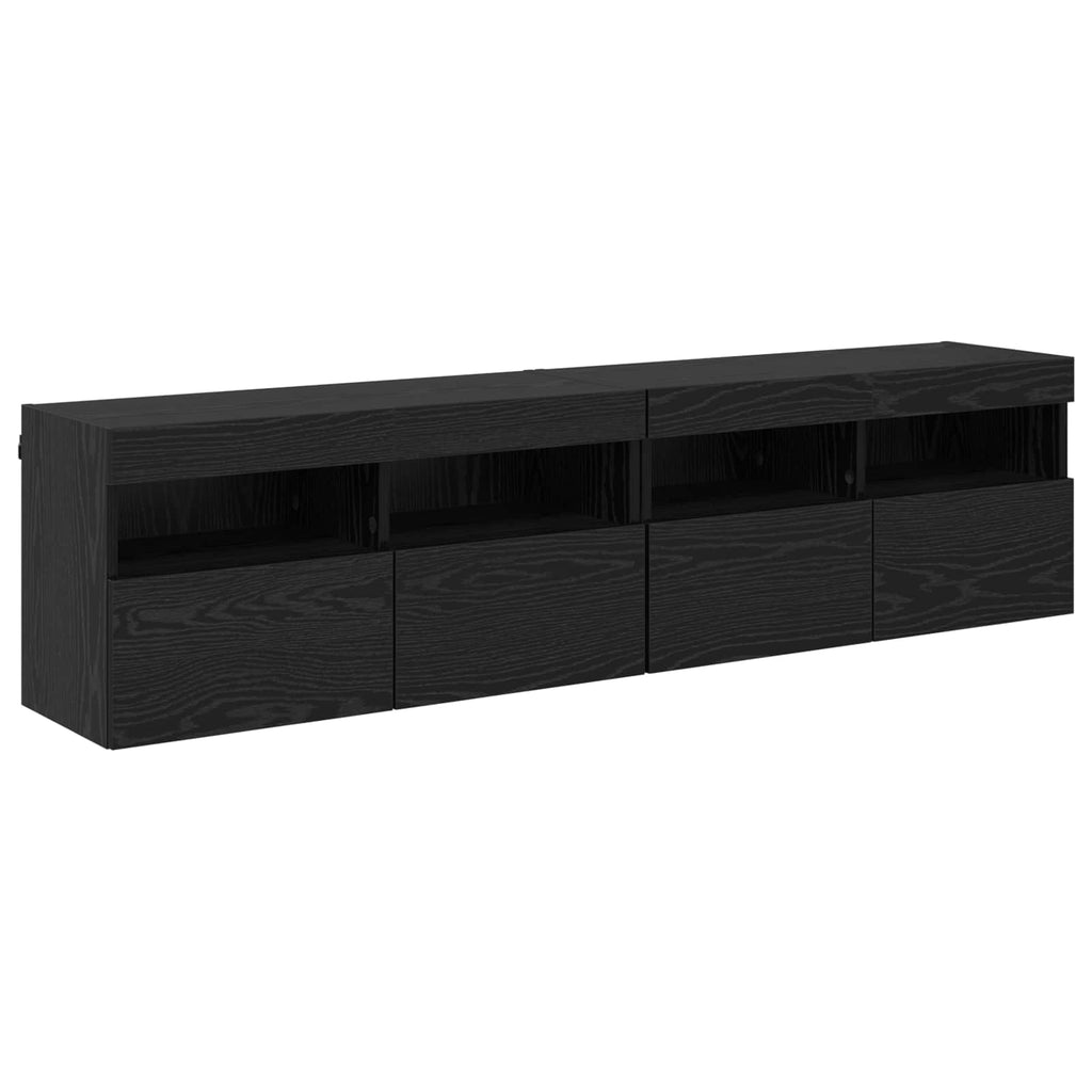 vidaXL TV-Wandmöbel mit LED 4 pcs Schwarz Eichen-Optik Holzwerkstoff