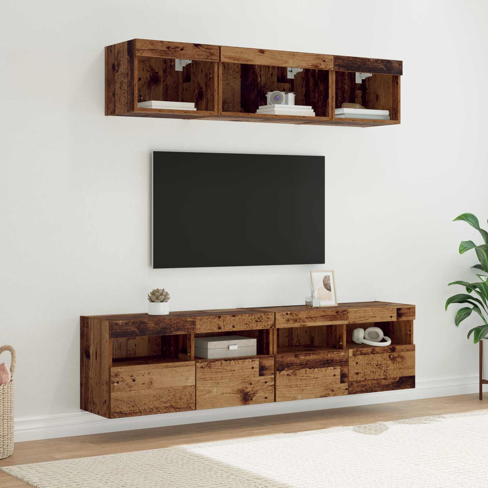vidaXL TV Wand Einheiten mit LED mit LED 5 pcs Altholz 80 x 30 x 40 cm