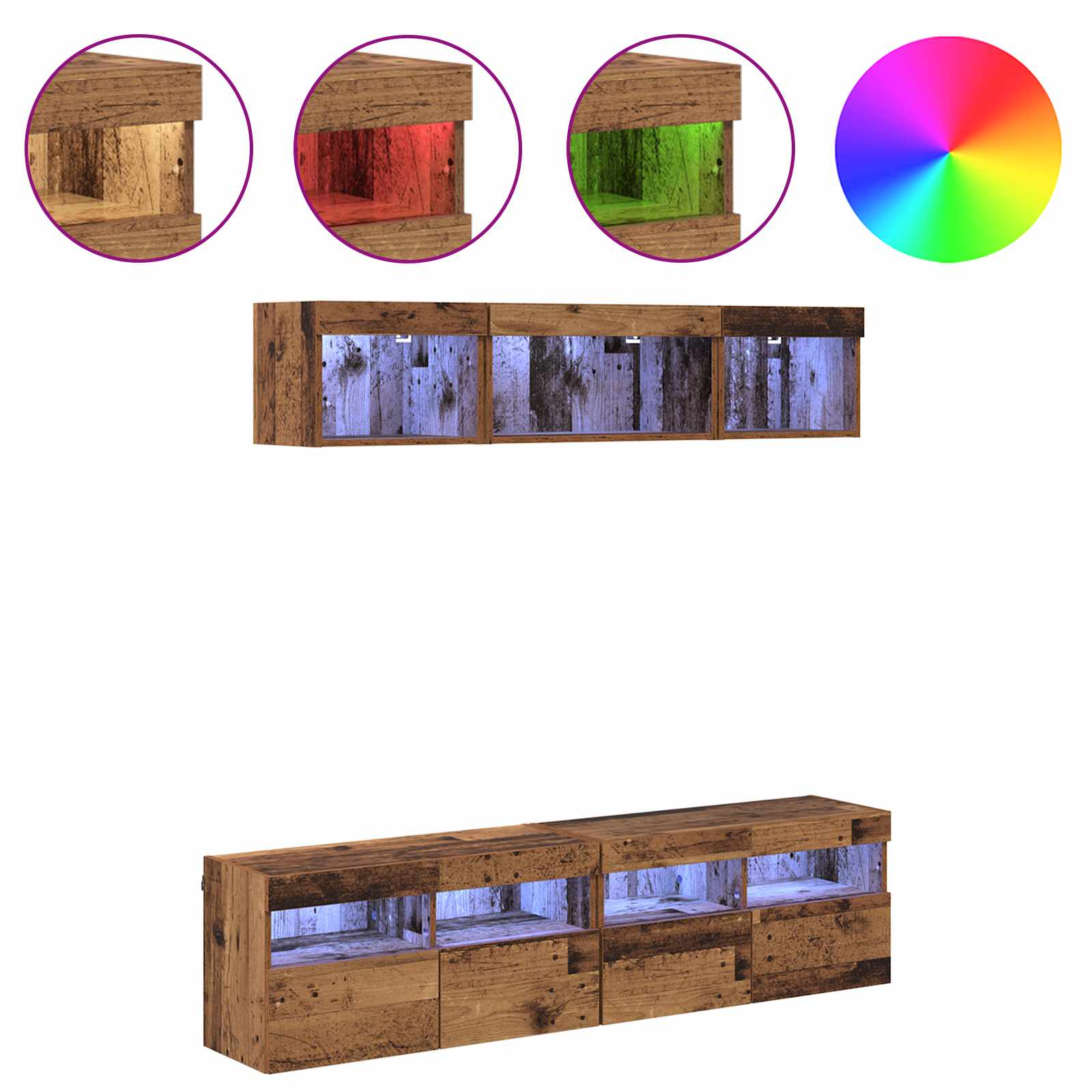 vidaXL TV Wand Einheiten mit LED mit LED 5 pcs Altholz 80 x 30 x 40 cm