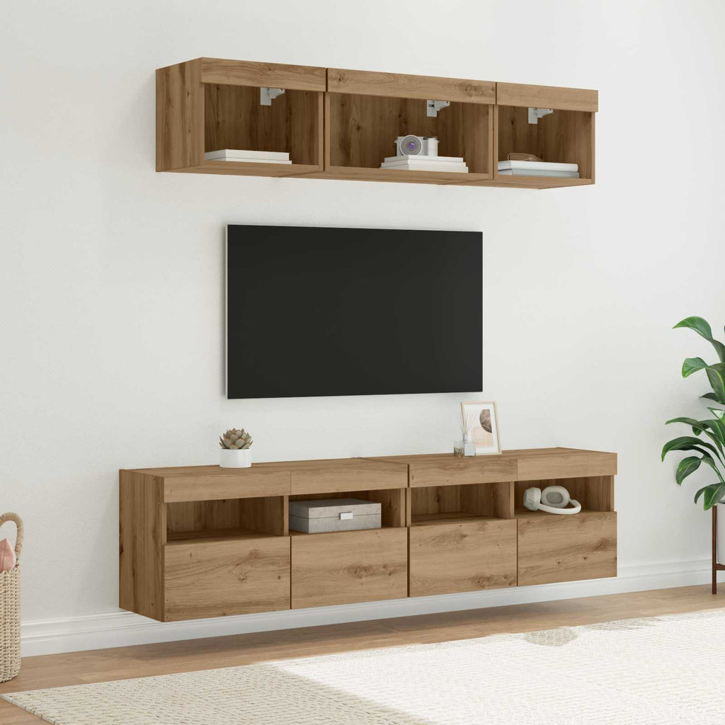 vidaXL TV Wand Einheiten mit LED 5 pcs Artisan-Eiche 80 x 30 x 40 cm