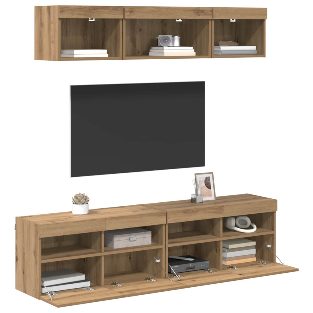 vidaXL TV Wand Einheiten mit LED 5 pcs Artisan-Eiche 80 x 30 x 40 cm