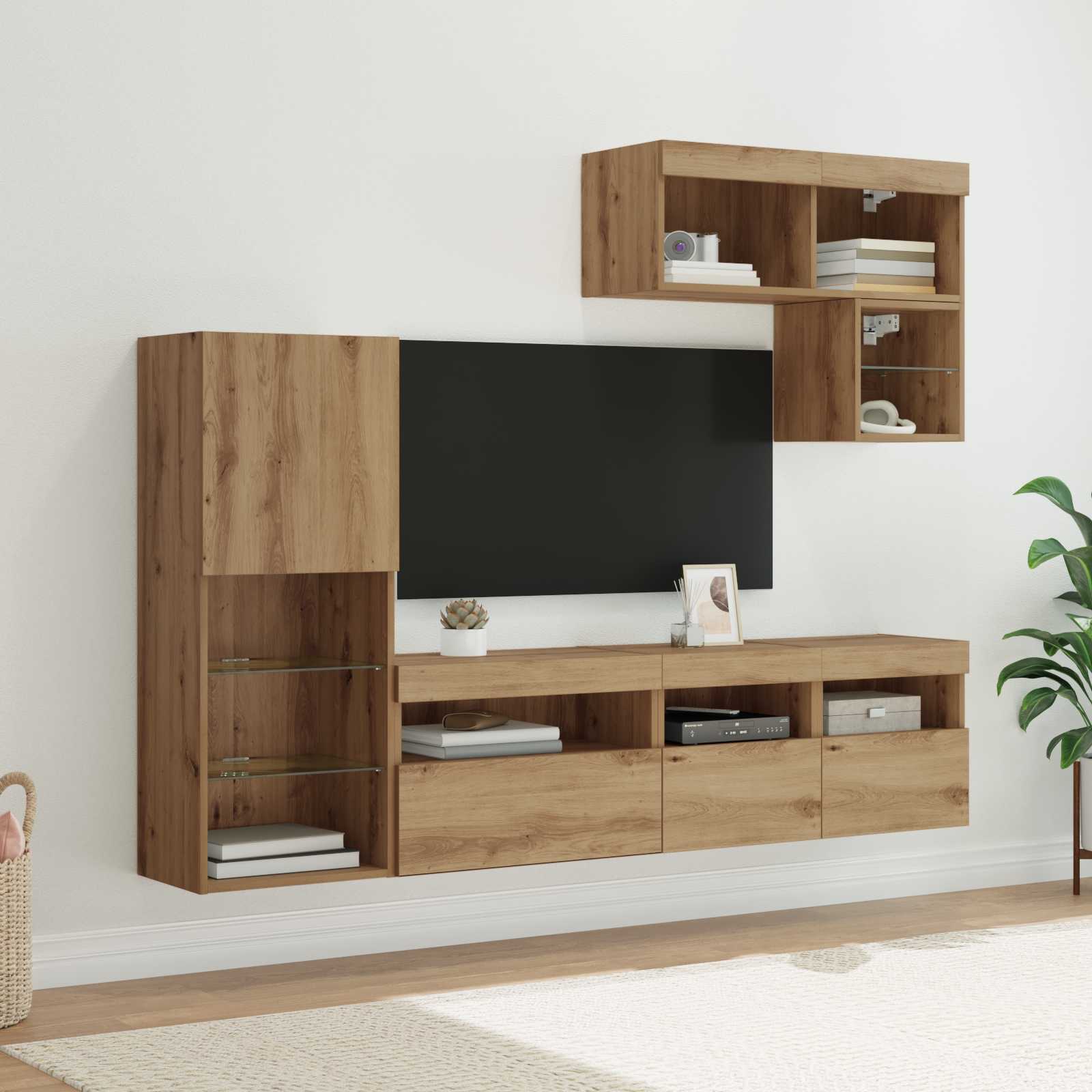 vidaXL TV-Wandgeräte Wandmontiert 6 pcs Artisan-Eiche Holzwerkstoff