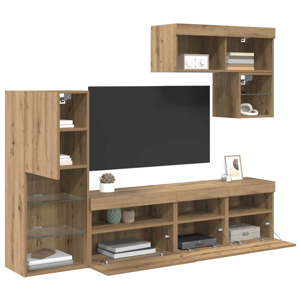 vidaXL TV-Wandgeräte Wandmontiert 6 pcs Artisan-Eiche Holzwerkstoff