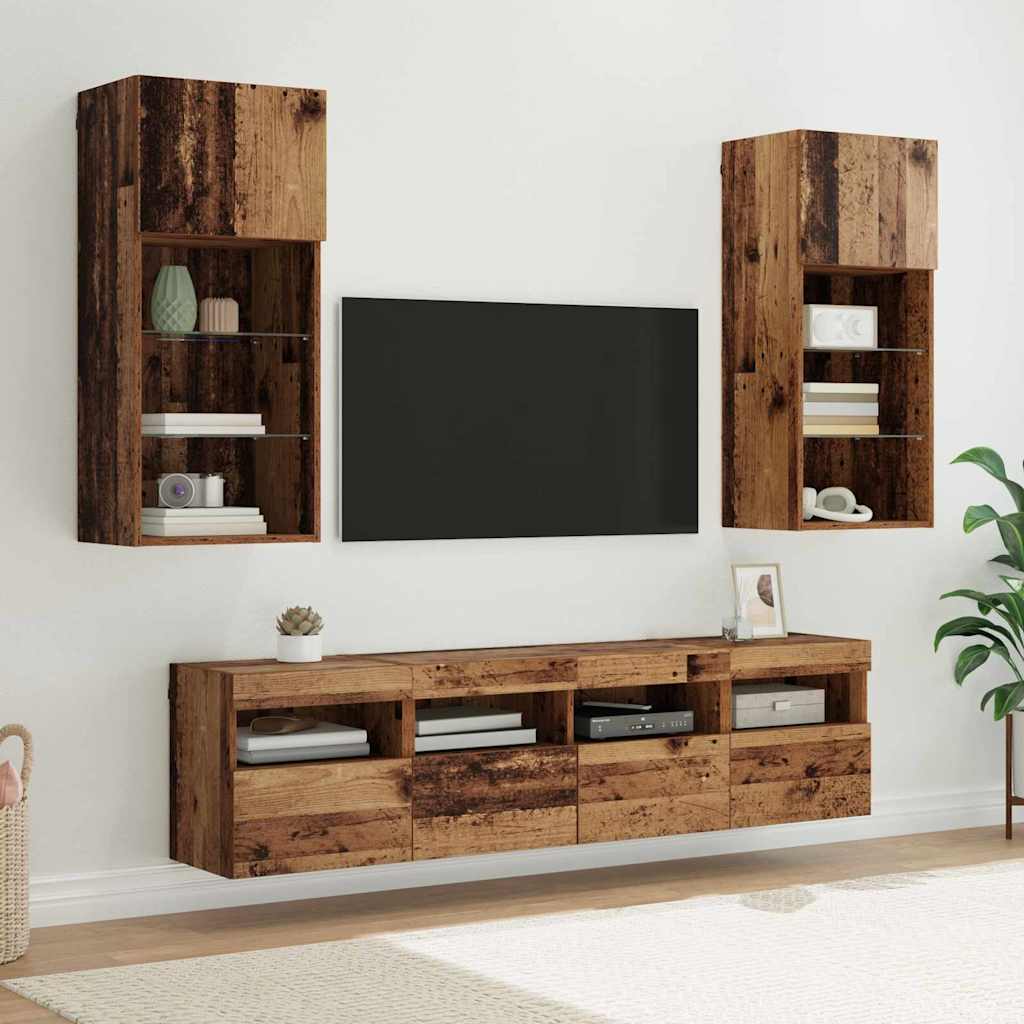 vidaXL TV Wand Einheiten mit LED 5 pcs Altholz 40,5 x 30 x 90 cm