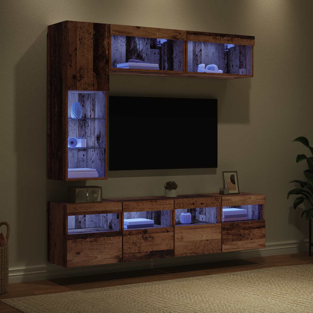 vidaXL TV-Schränk mit LED Wandmontiert 7 pcs Altholz Holzwerkstoff