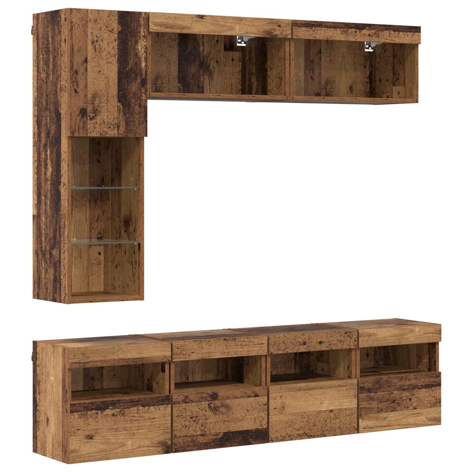 vidaXL TV-Schränk mit LED Wandmontiert 7 pcs Altholz Holzwerkstoff