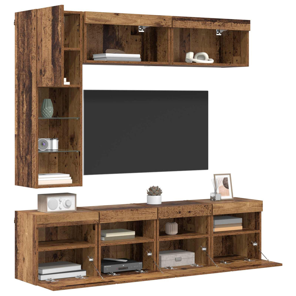 vidaXL TV-Schränk mit LED Wandmontiert 7 pcs Altholz Holzwerkstoff