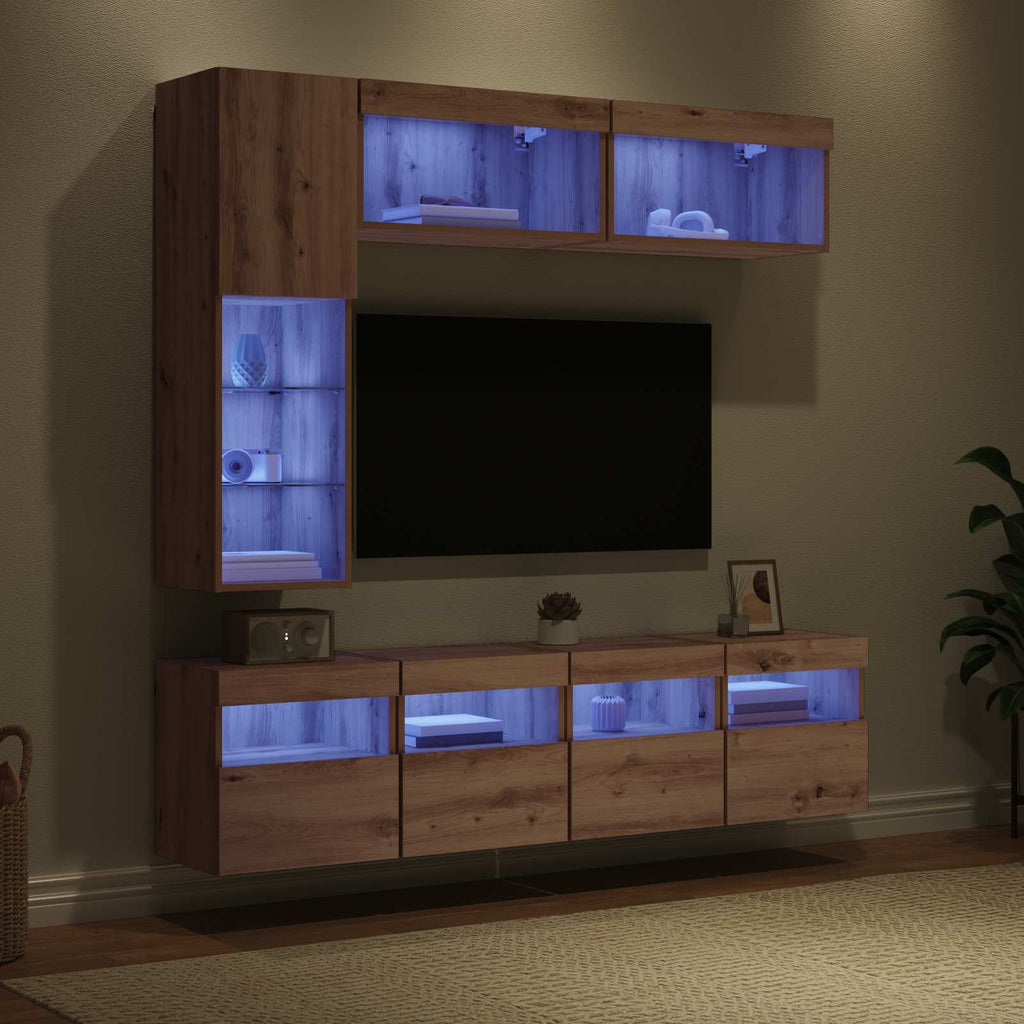 vidaXL TV-Schränk mit LED 7 pcs Artisan-Eiche Holzwerkstoff