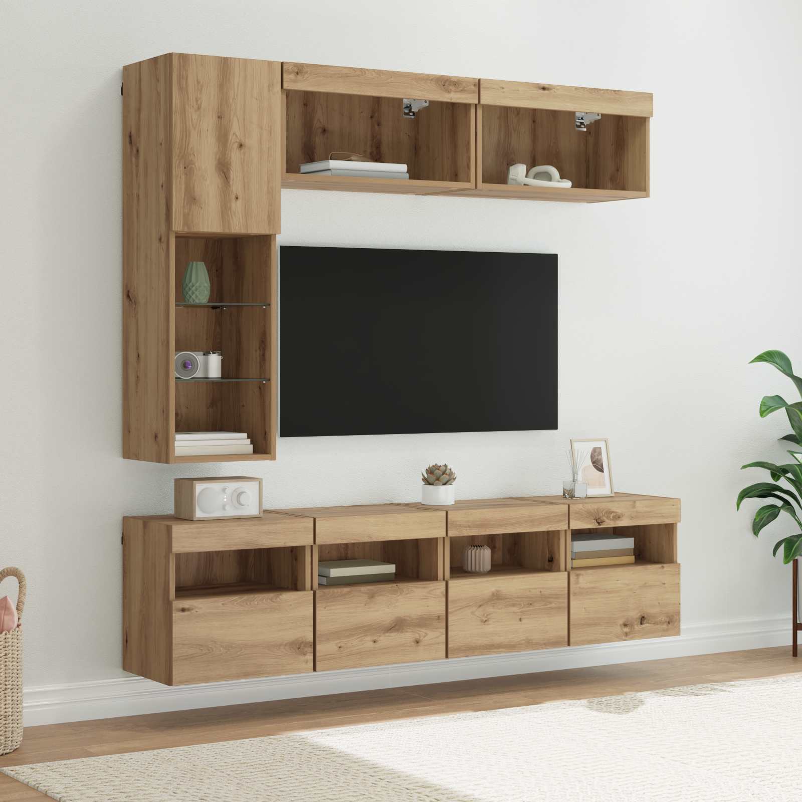 vidaXL TV-Schränk mit LED 7 pcs Artisan-Eiche Holzwerkstoff