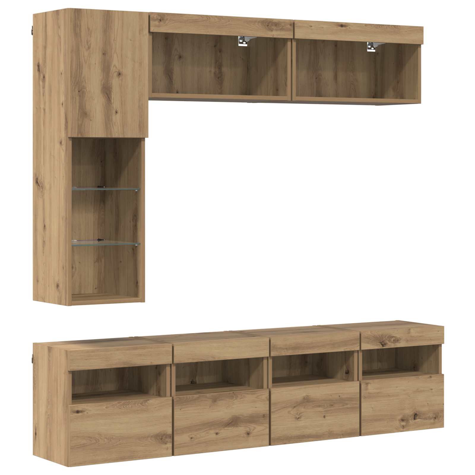 vidaXL TV-Schränk mit LED 7 pcs Artisan-Eiche Holzwerkstoff