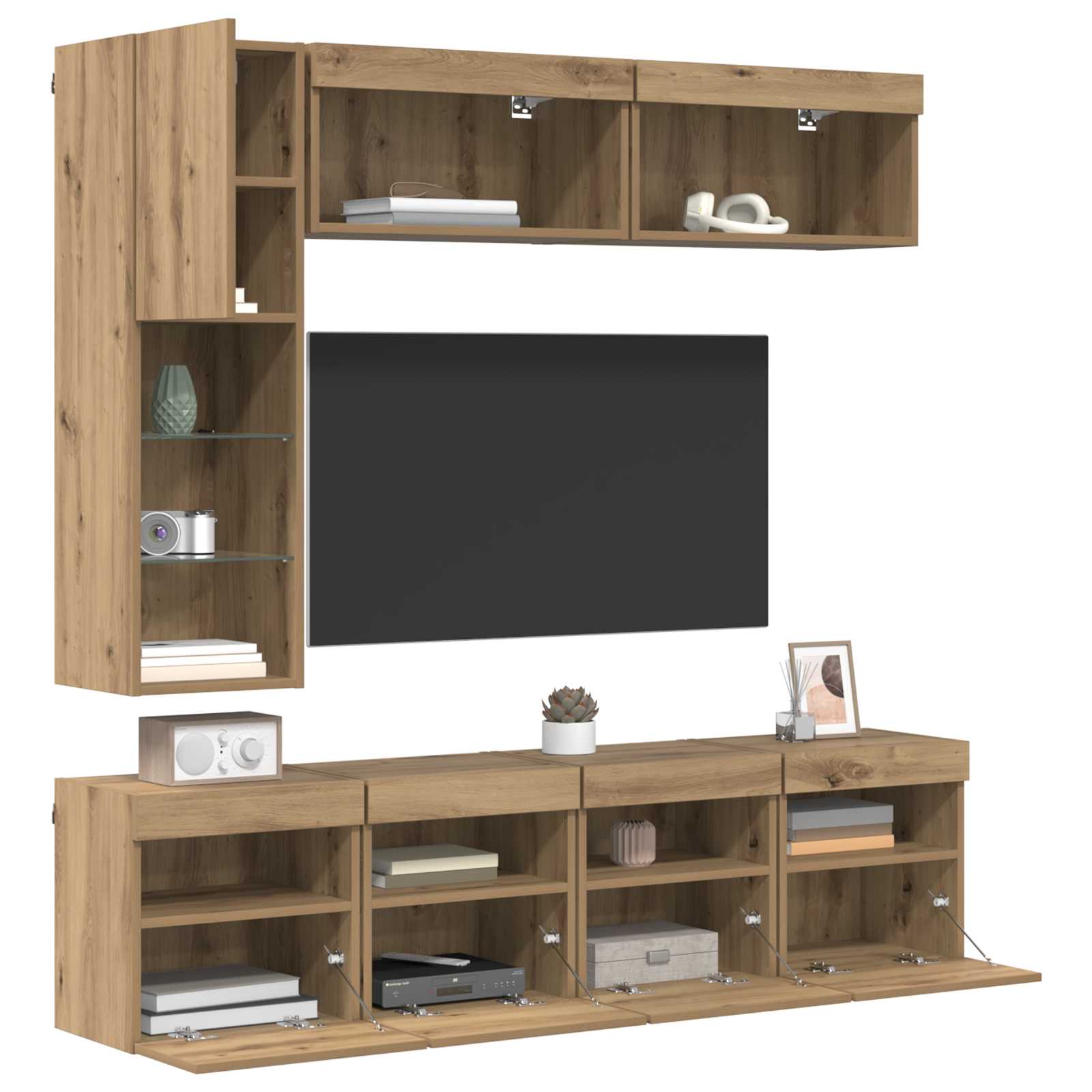 vidaXL TV-Schränk mit LED 7 pcs Artisan-Eiche Holzwerkstoff