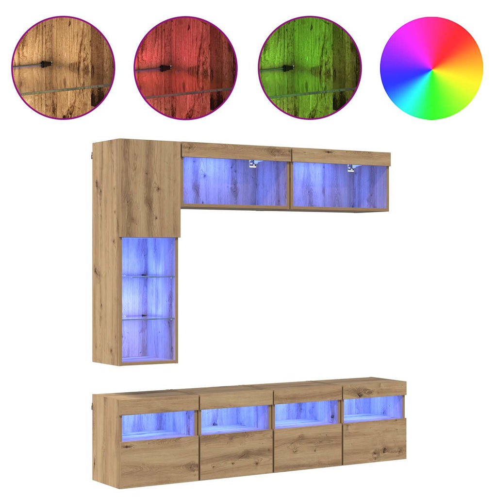 vidaXL TV-Schränk mit LED 7 pcs Artisan-Eiche Holzwerkstoff
