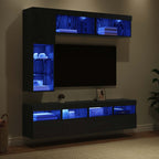 vidaXL TV-Schränk mit LED 7 pcs Schwarz Eichen-Optik Holzwerkstoff
