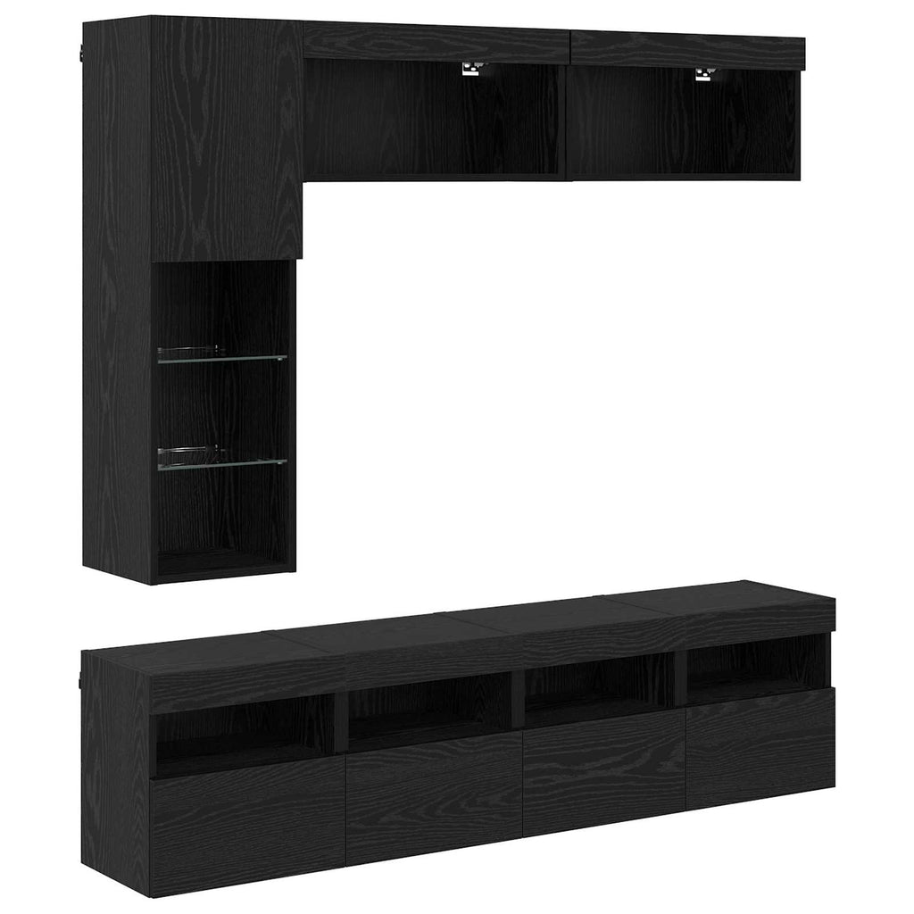 vidaXL TV-Schränk mit LED 7 pcs Schwarz Eichen-Optik Holzwerkstoff
