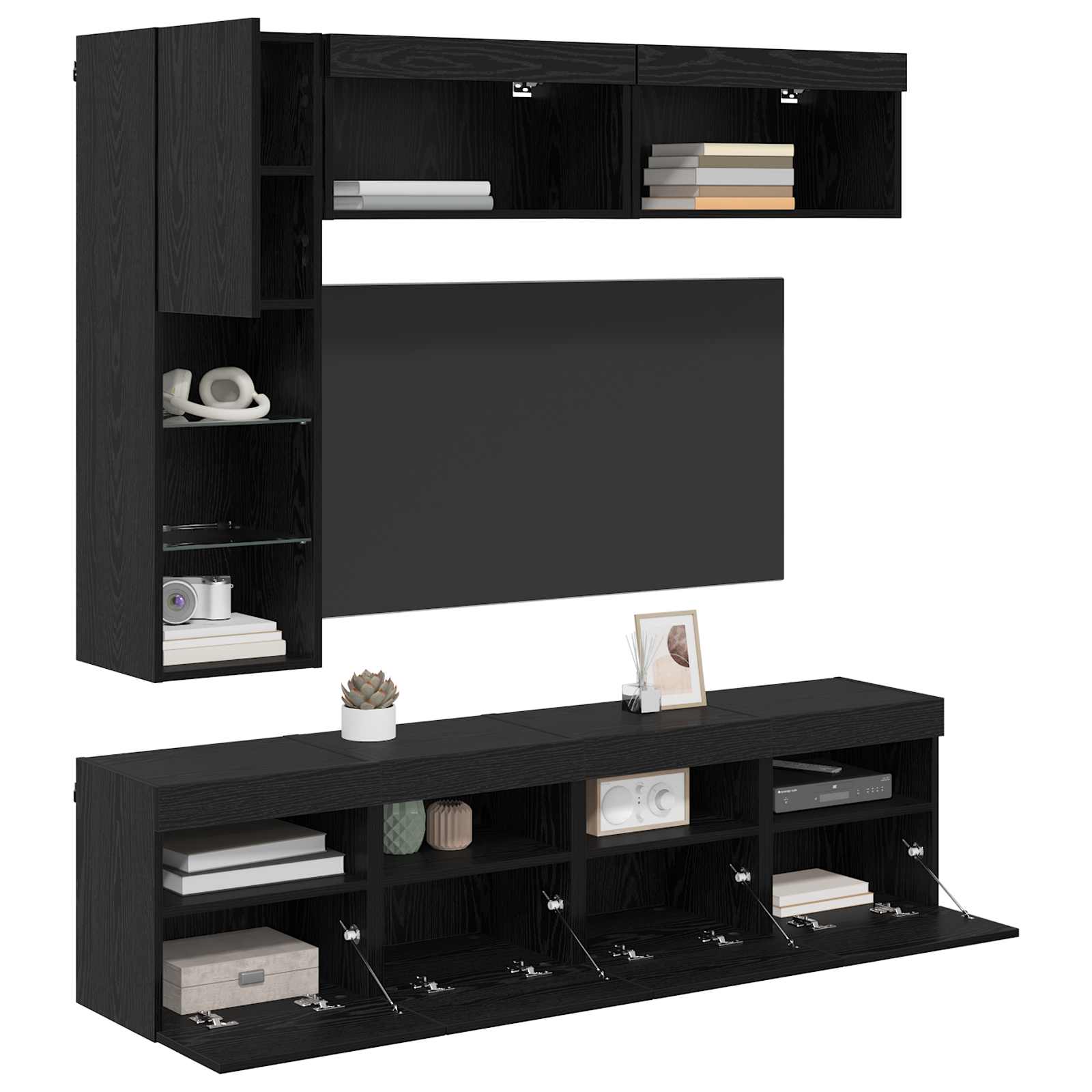 vidaXL TV-Schränk mit LED 7 pcs Schwarz Eichen-Optik Holzwerkstoff