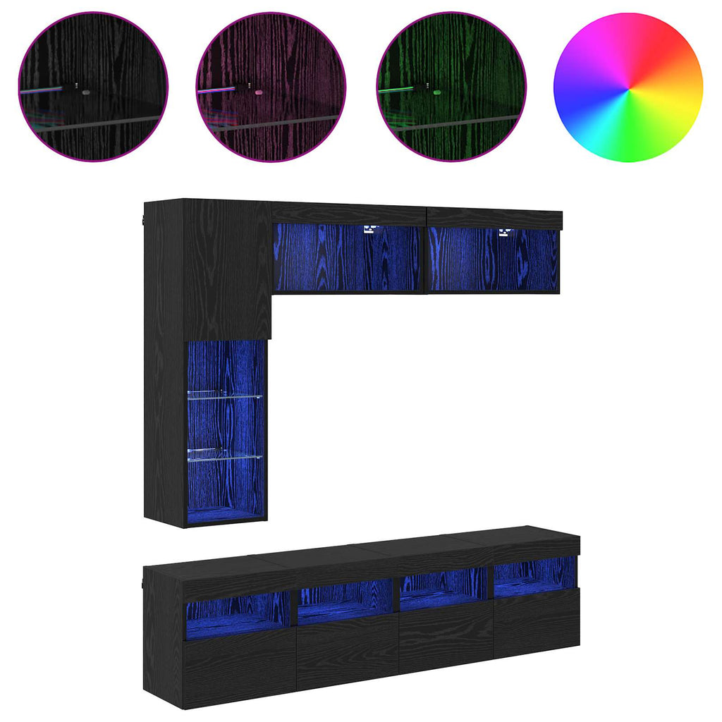 vidaXL TV-Schränk mit LED 7 pcs Schwarz Eichen-Optik Holzwerkstoff
