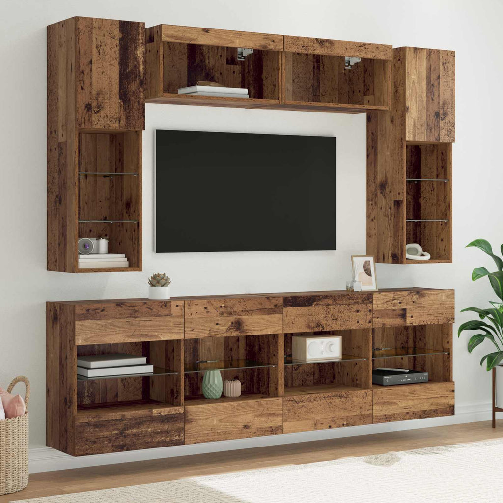 vidaXL TV-Wandregal-Set mit LED 6 pcs Altholz Holzwerkstoff